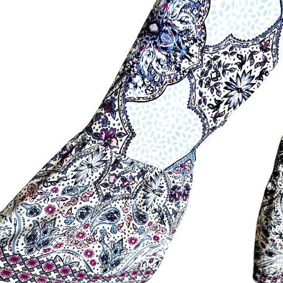 Style & Co Peasant Boho Top Size L Purple White Print Long Bell Sleeves Smocked - Picture 3 of 9